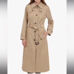 London Fog Single-Breasted Long Trench Coat w/Removable Hood